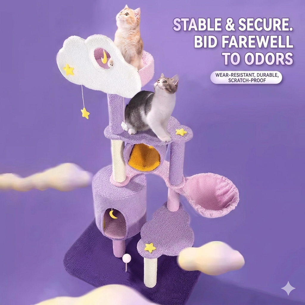 Cloudy & Star Cat Climbing Tree