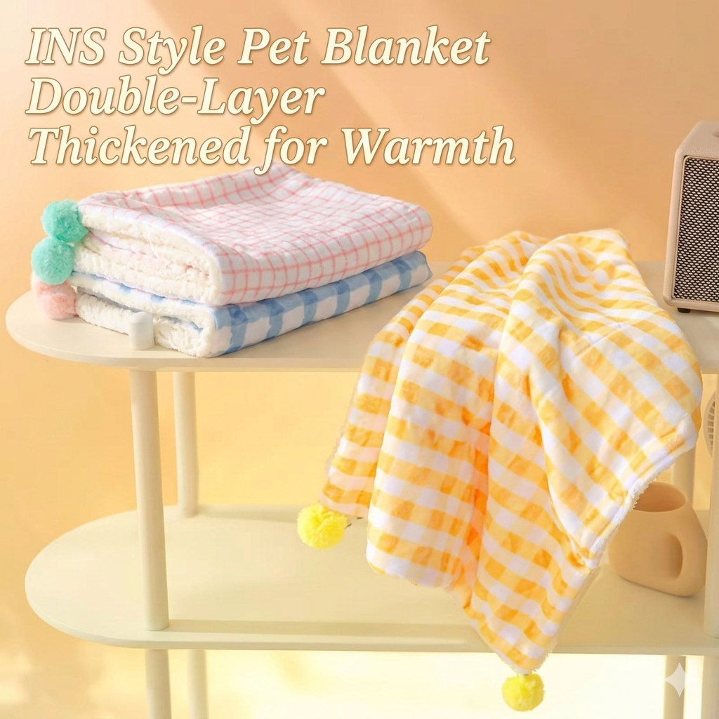 Flannel Pet Blanket - Warm Plaid Cat Mat & Small Dog Bed Cover