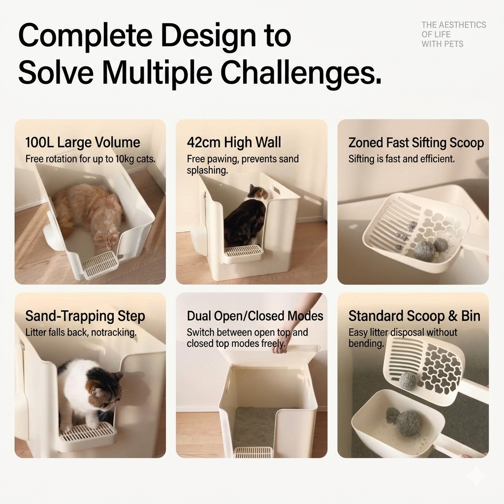 Meoof Cat Litter Box + Pidan Cassava,Bentonite & Tofu Cat Litter 1 box Combo