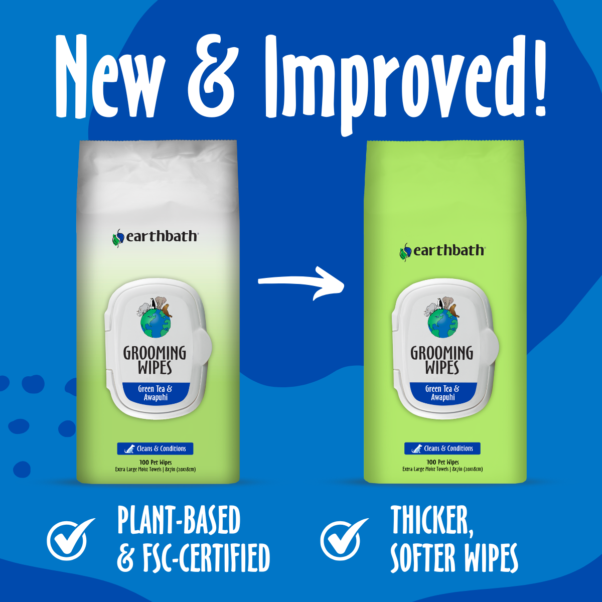 Earthbath Grooming Wipes - Green Tea & Awapuhi - 100 Wipes