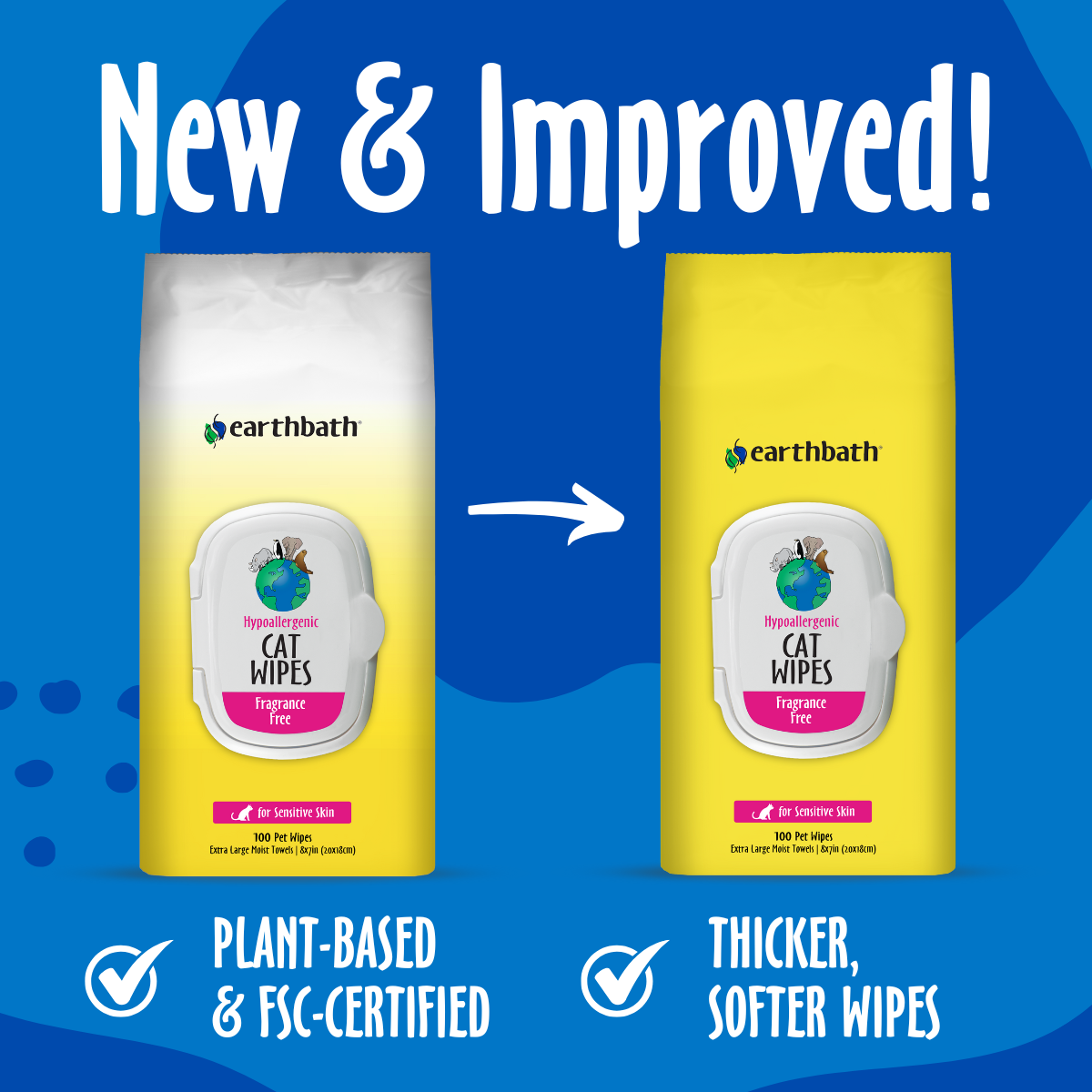 Earthbath Hypoallergenic Cat Wipes - Fragrance Free - 100 Wipes