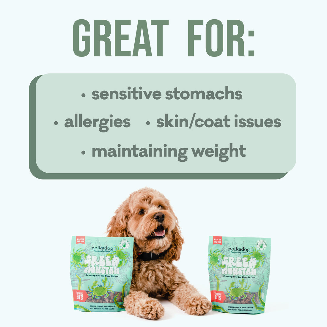 Polkadog 绿蟹海藻营养零食 富含Omega3优质蛋白质 美毛亮肤 犬猫通用 一袋7oz