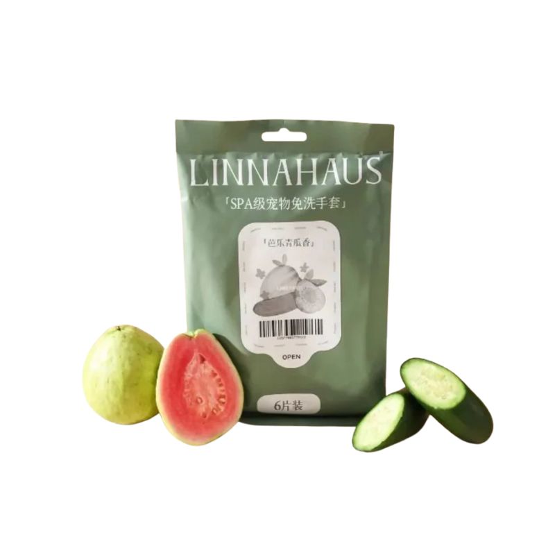 LinnaHaus Spa级宠物免洗清洁手套 椰子油精华 犬猫通用日常清洁必备 多口味可选 一袋6枚入