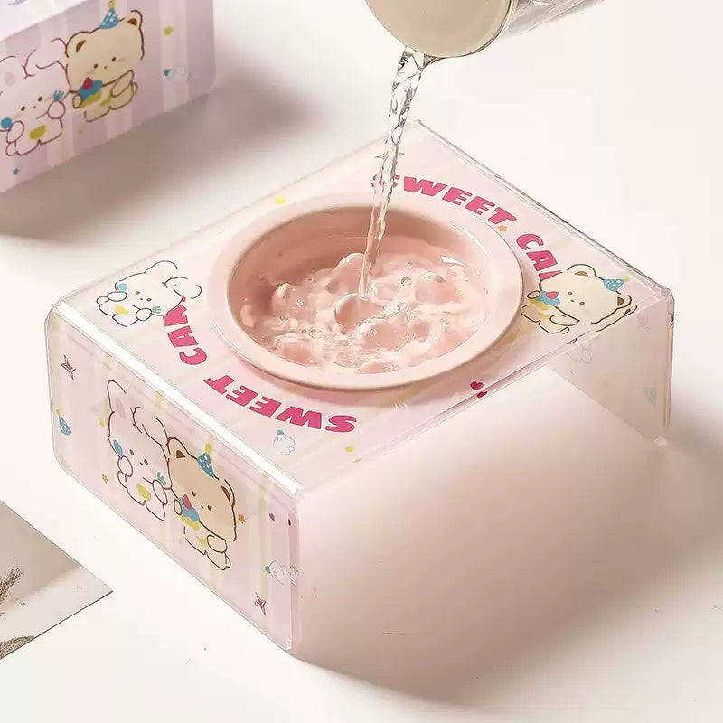 Sweet Cat Ceramic Slow Feeder Bowl with Stand - 4 Colours