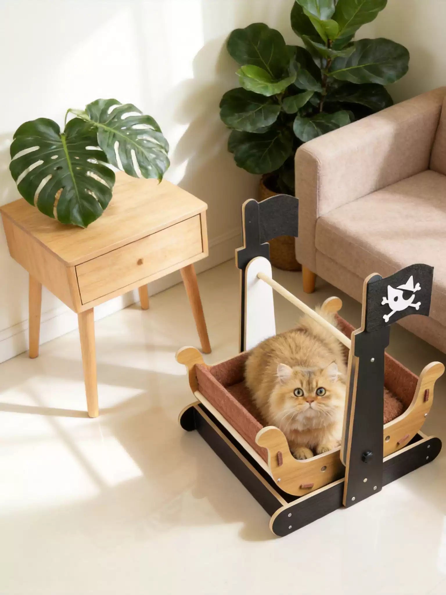 Miaofairy Pirate Ship Cat Hammock Swing Bed
