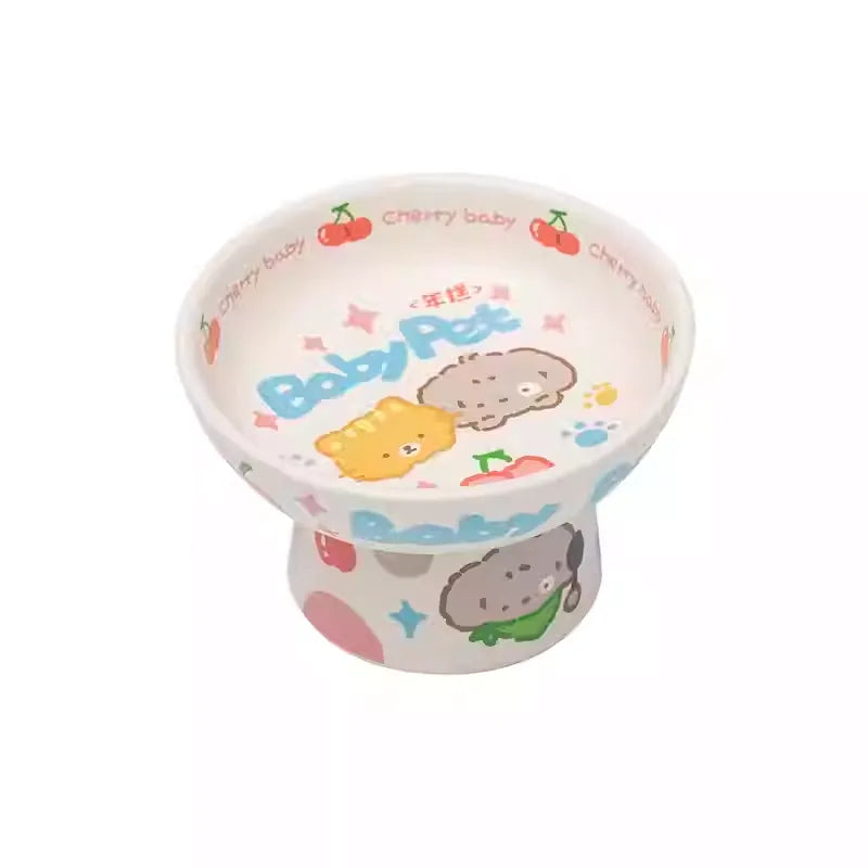 NianGao Elevated Ceramic Pet Bowl – Playful Cartoon Design