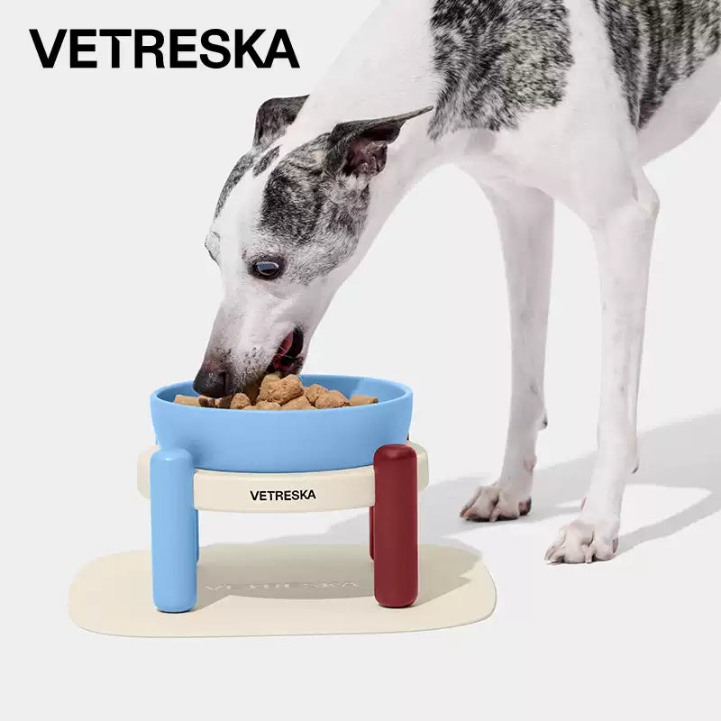 Vetreska Mist Merlot Ceramic Pet Bowl + Stand + Silicone Placemat Set