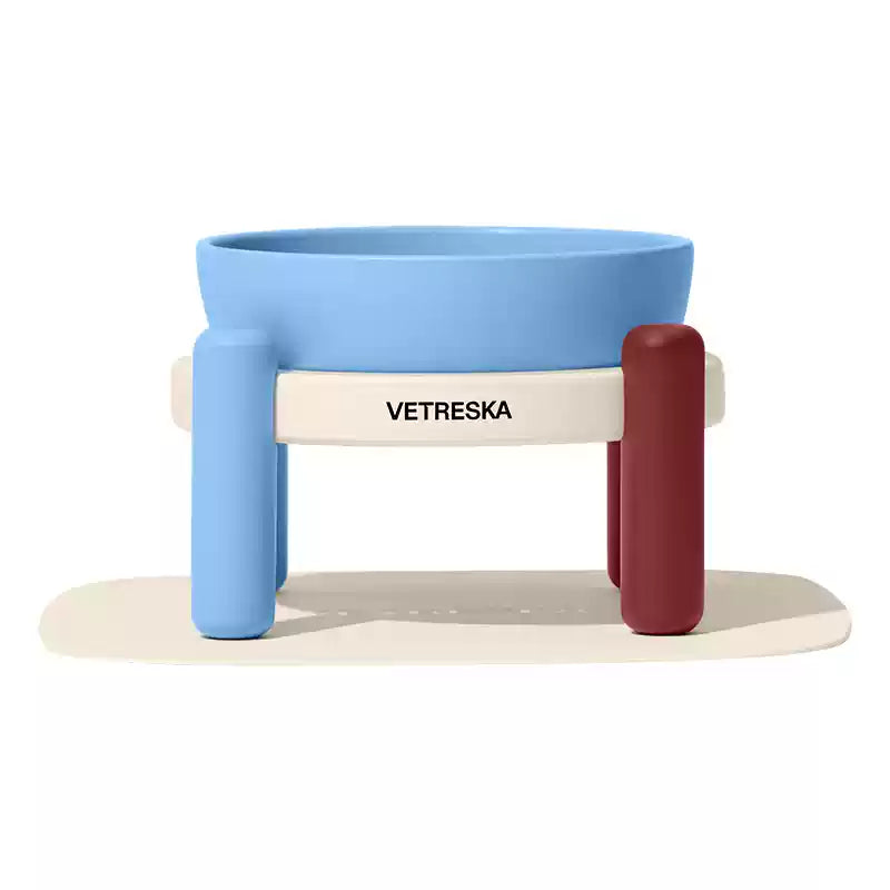 Vetreska Mist Merlot Ceramic Pet Bowl + Stand + Silicone Placemat Set