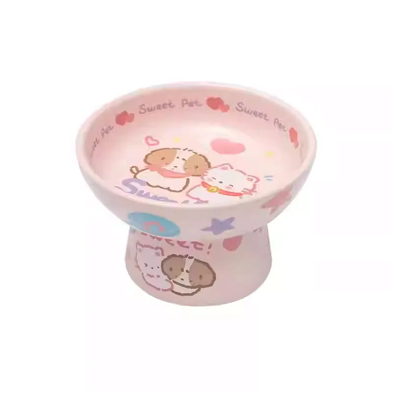 NianGao Elevated Ceramic Pet Bowl – Playful Cartoon Design