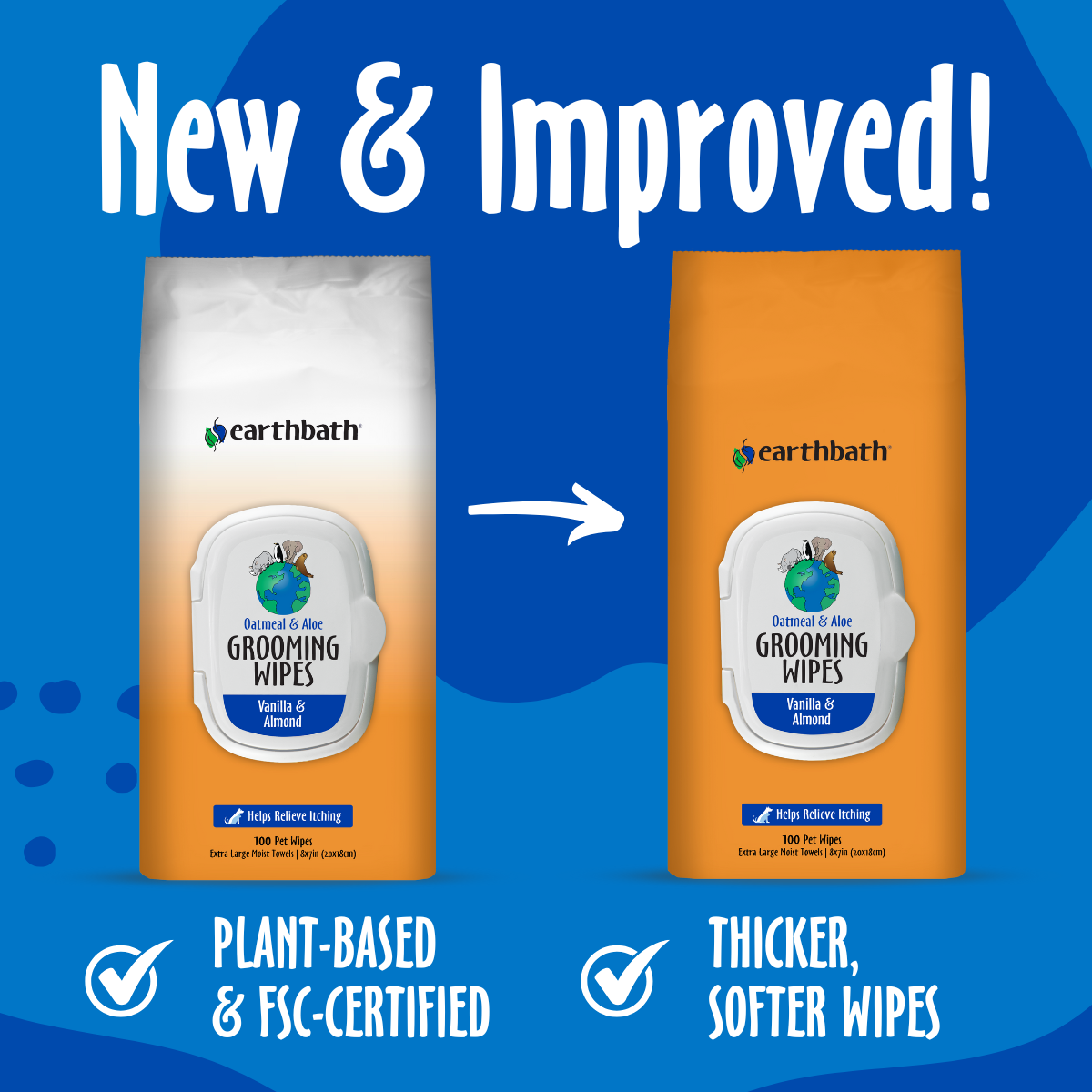 Earthbath Grooming Wipes - Vanilla & Almond - 100 Wipes