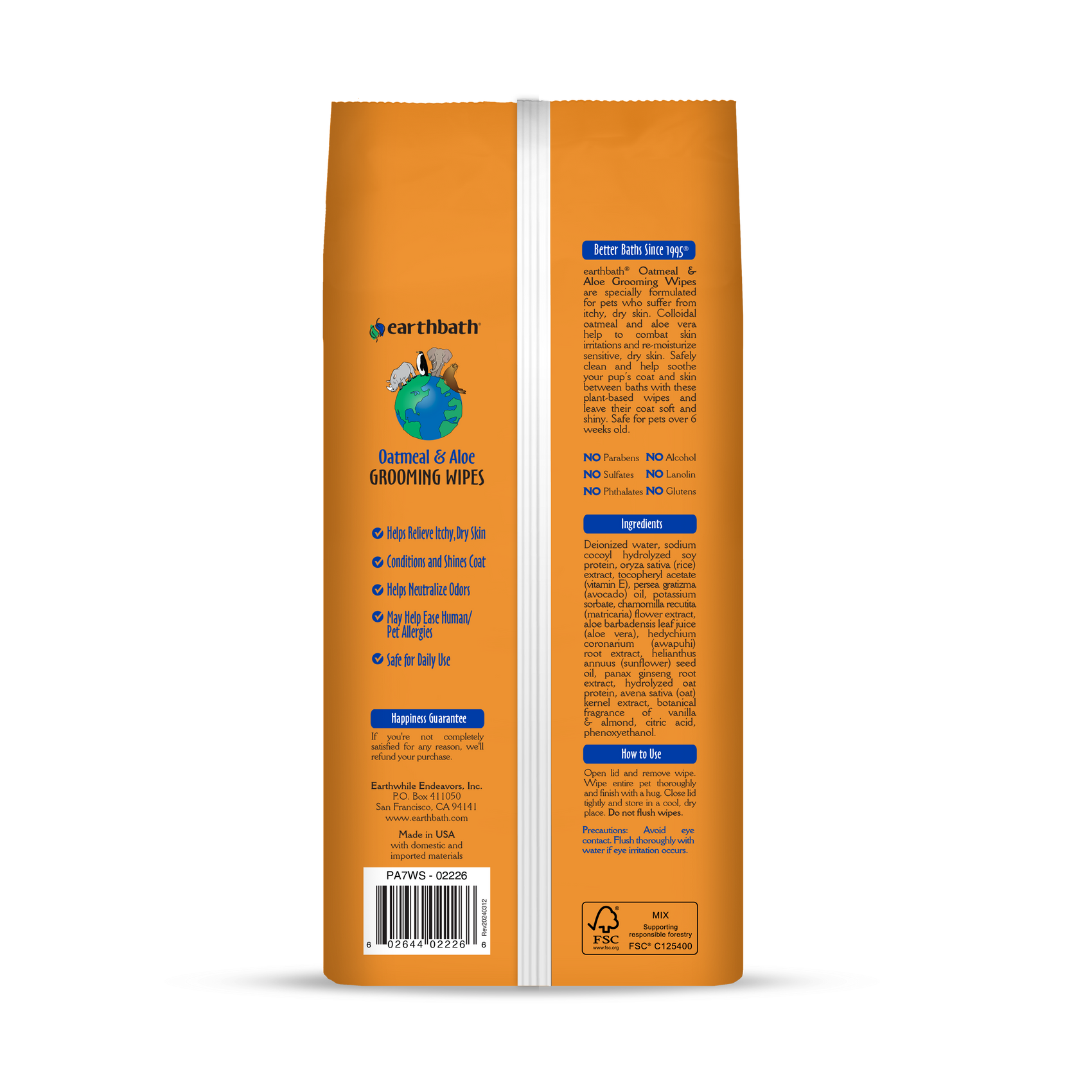 Earthbath Grooming Wipes - Vanilla & Almond - 100 Wipes