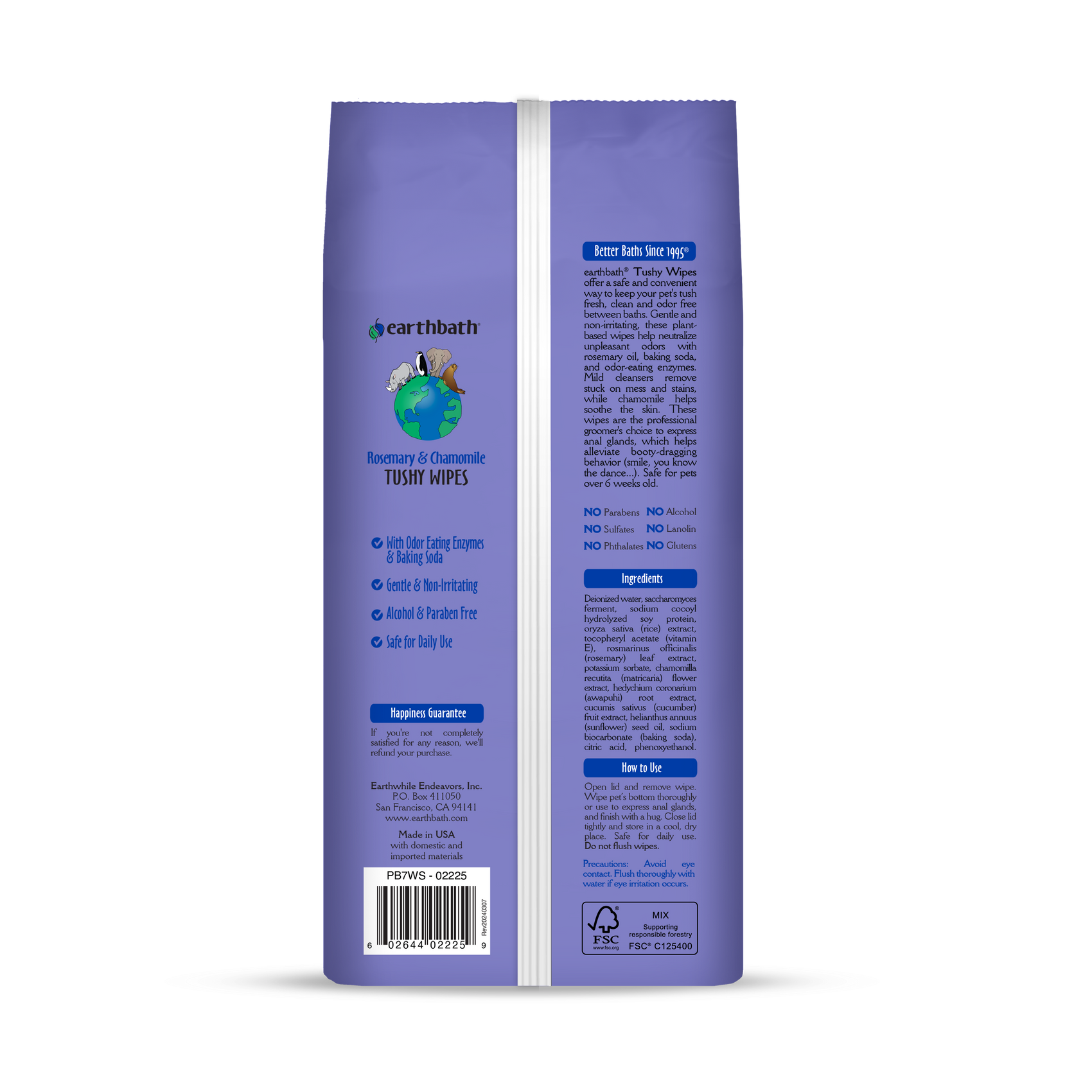 Earthbath Tushy Wipes - Rosemary & Chamomile - 100 Wipes