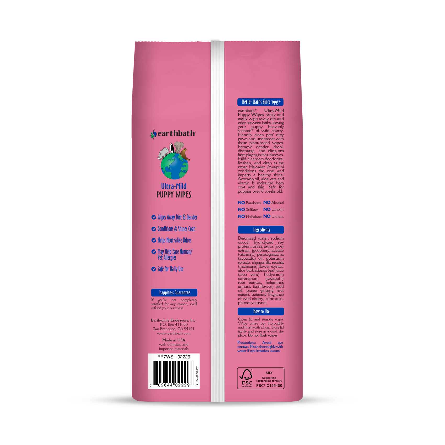 Earthbath Puppy Wipes - Wild Cherry - 100 Wipes