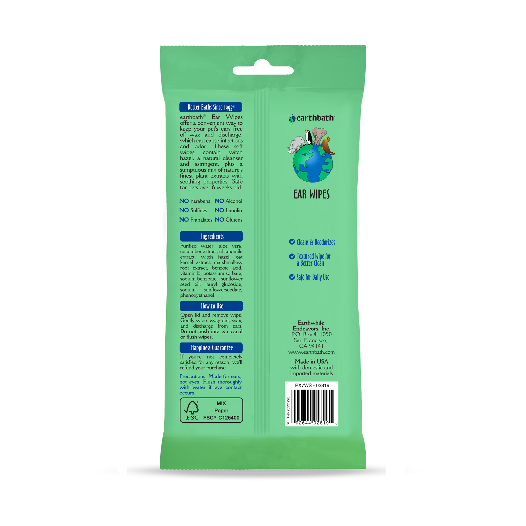 Earthbath Ear Wipes - Cleans & Deodorizes - 30 Wipes