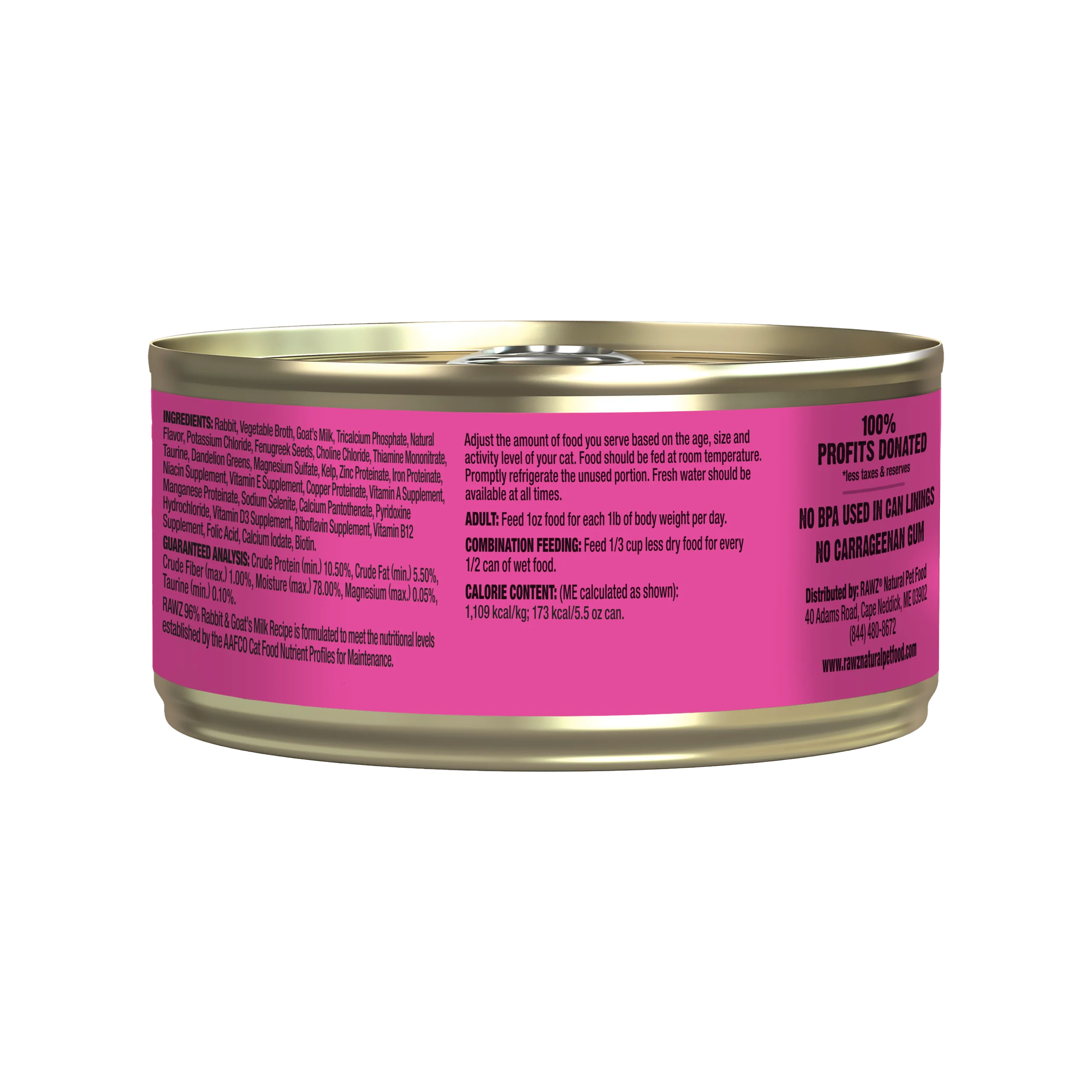 Rawz with Goat Milk 96% Rabbit Canned Cat Food - 5.5oz