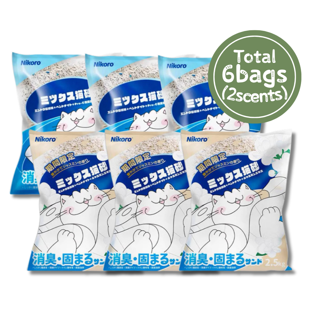 Nikoro Tofu Cat Litter - Tofu & Bentonite & Jasmine Tofu Mix Combo (6 bags in 1 box)