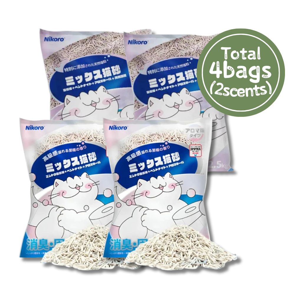 Nikoro Tofu Cat Litter - Pearl Tofu & Sea Salt Tofu Litter Combo (4 bags in 1 box)