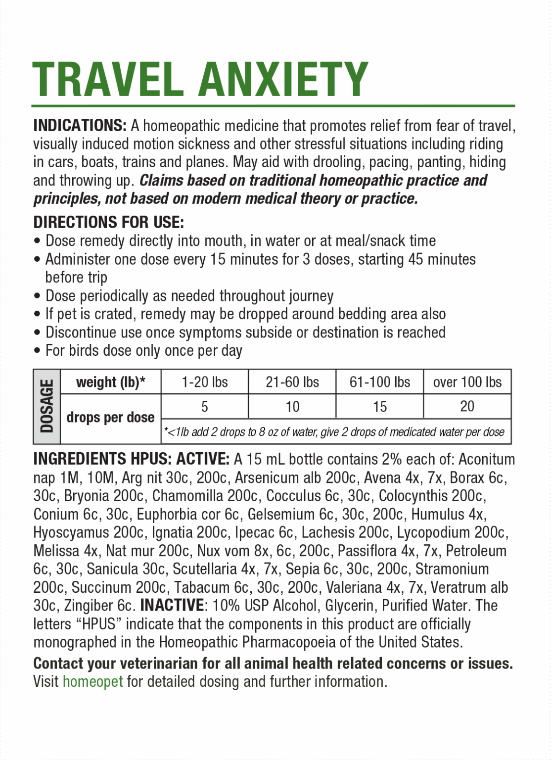 HomeoPet Travel Anxiety Drops For Dog & Cat - 15ml