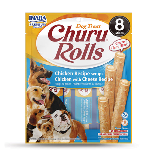 Inaba Churu Rolls Dog Treat - Chicken Recipe wraps Chicken with Cheese Recipe