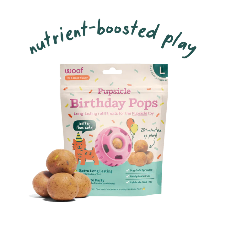 WOOF Birthday Cake Popsicle Refill Pops For Dog Toy - 3 Sizes