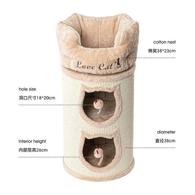 Honeypot蜜罐猫 一体式猫爬架猫窝 高品质剑麻桶双层猫窝 保暖猫房子 - Maokidspet