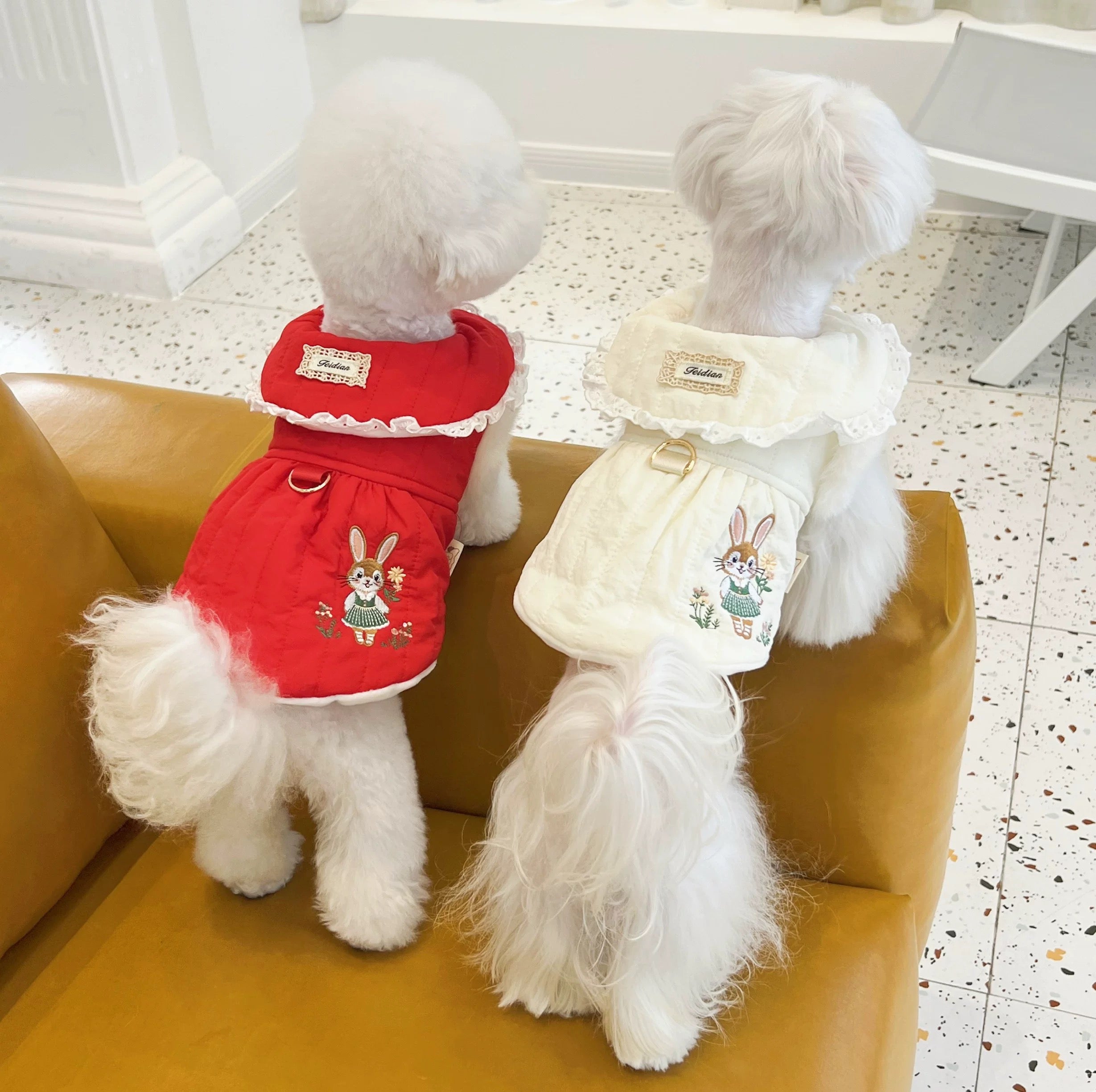 Rabbit Embroidery & Doll Collar Cotton Coat For Dog & Cat