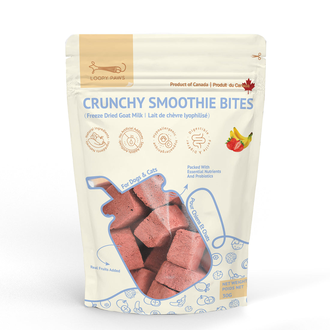 Loopypaws Crunchy Smoothie Bites - Strawberry & Banana - 30g