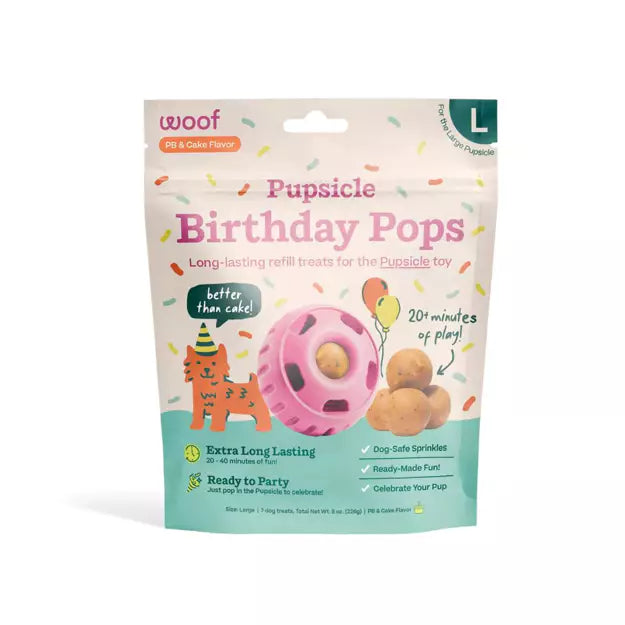 WOOF Birthday Cake Popsicle Refill Pops For Dog Toy - 3 Sizes