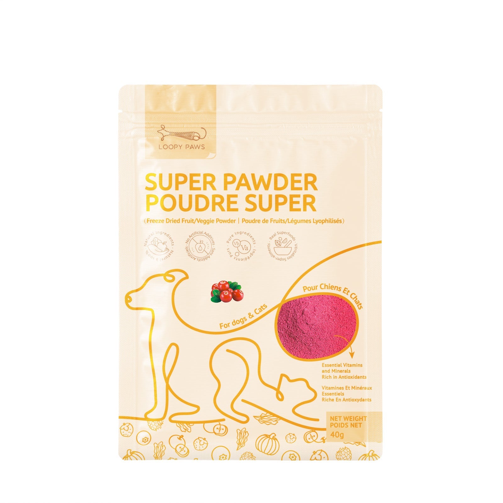 Loopypaws Super Pawder For Dog & Cat - Cranberry - 40g