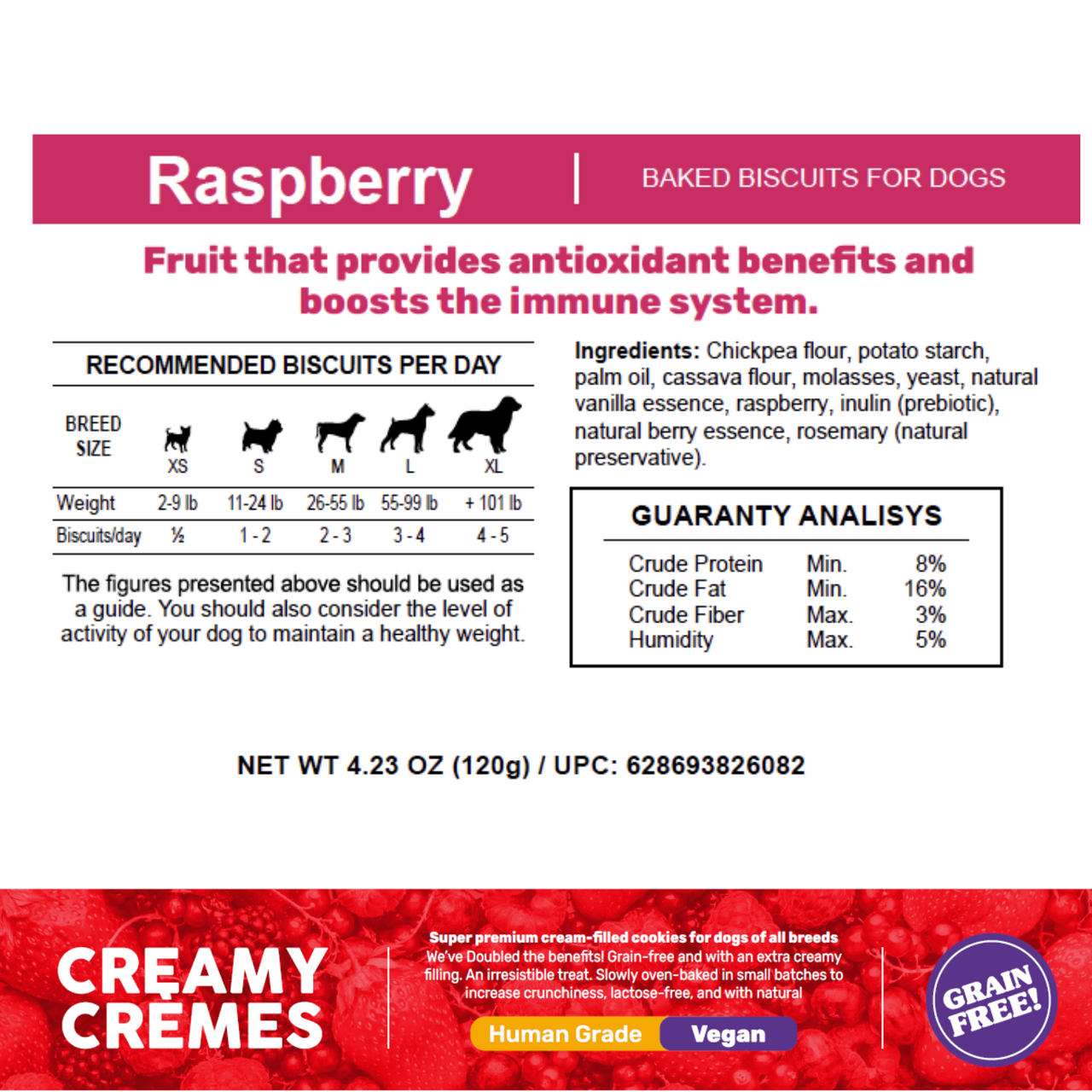 Granville Island Dog Biscuits Grain Free Creamy Cremes - Raspberry