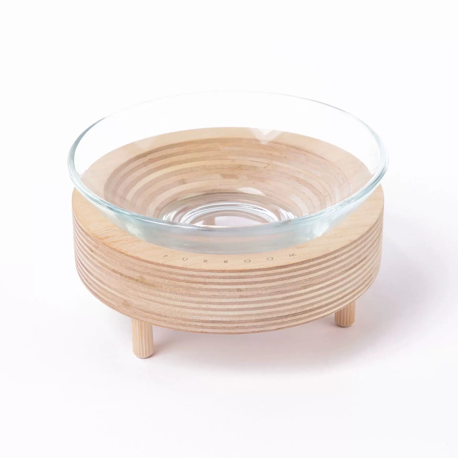 Purroom Glass Bowl With Wood Stand For Pet