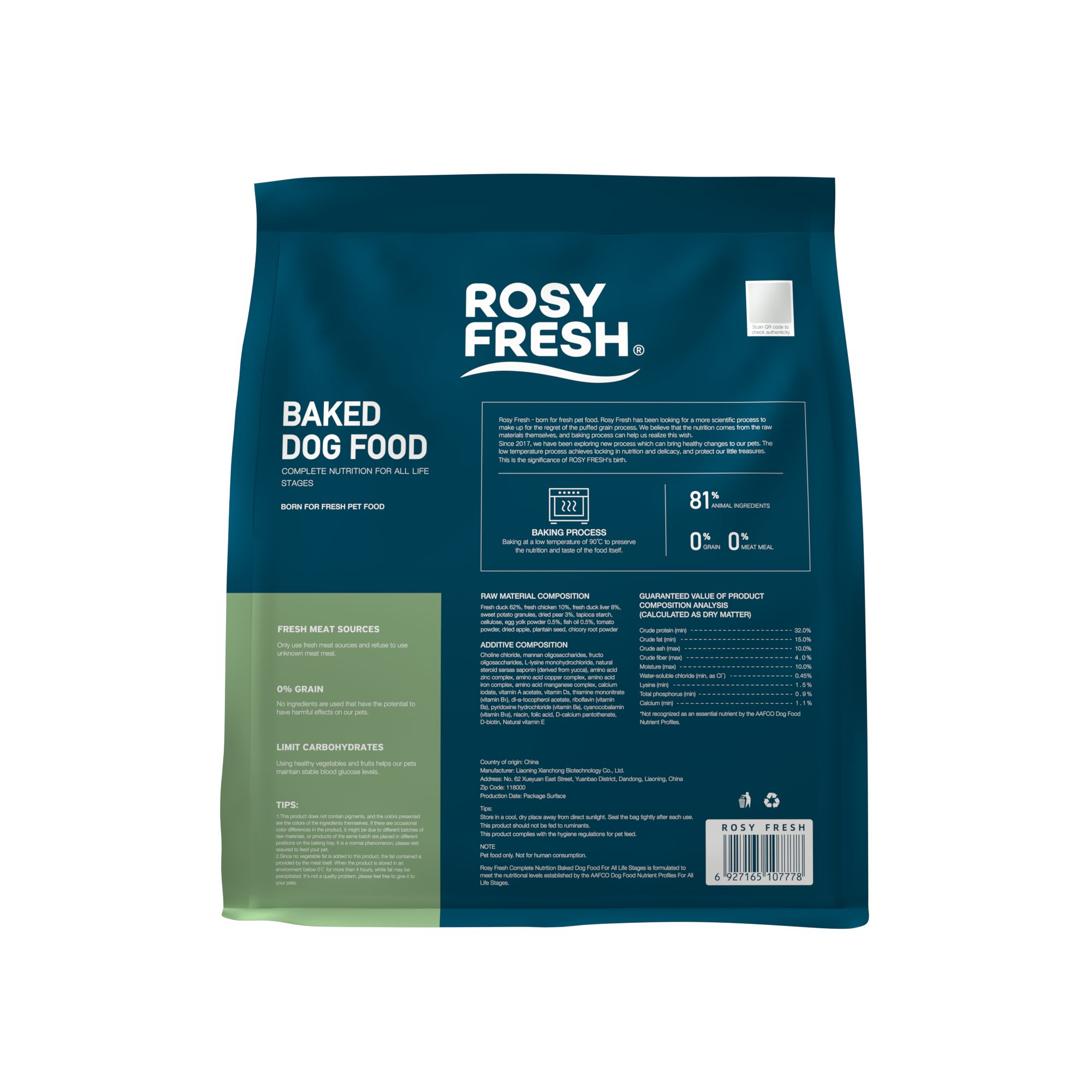 Rosy Fresh Duck & Snow Pear Recipe Baked All Life Stage Dog Dry Food - 2 Sizes