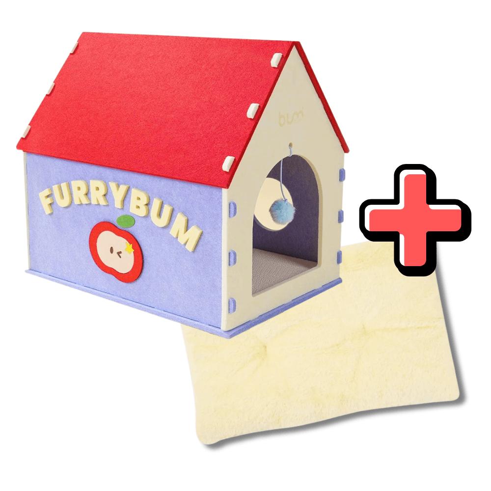 FurryBum Red House Felt Cat Shelter - Enclosed Cat House with Cushion or Scratcher