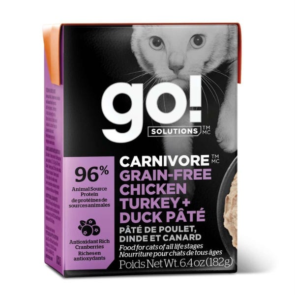 Go! Solutions Carnivore Grain-Free Tetra Packs for Cats - Chicken, Turkey, & Duck Pâté Recipe 6.4oz - Maokids Pet