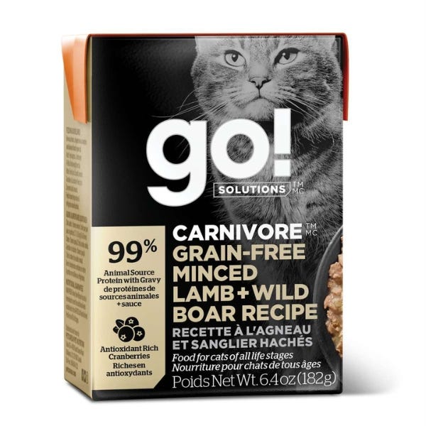 Go! Solutions Carnivore Grain-Free Tetra Packs for Cats - Minced Lamb & Wild Boar Recipe 6.4oz - Maokids Pet