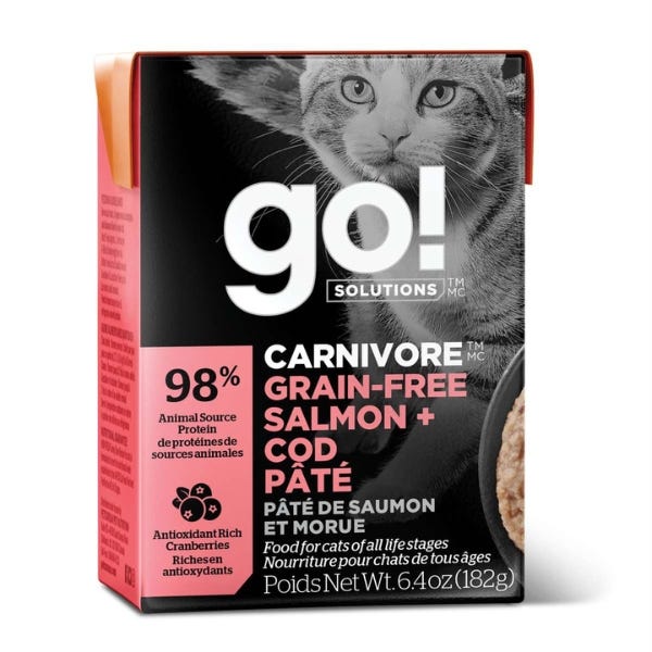 Go! Solutions Carnivore Grain-Free Tetra Packs for Cats - Salmon & Cod Pâté Recipe 6.4oz - Maokids Pet