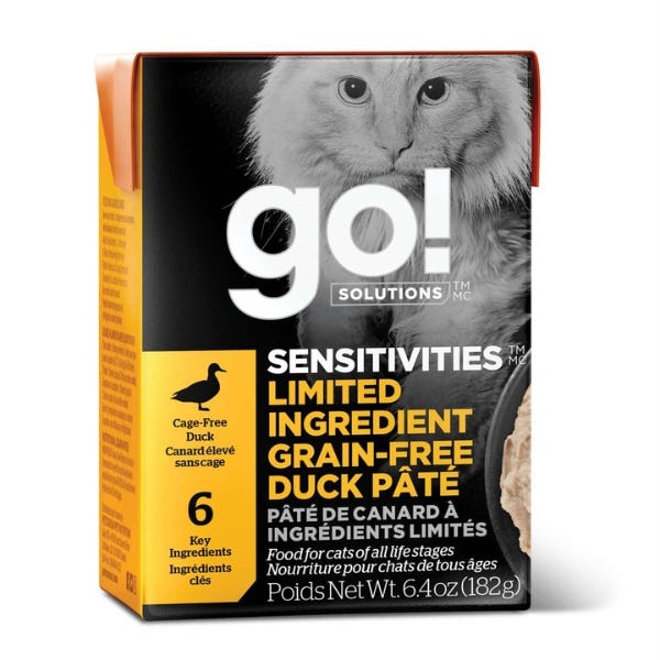 Go! Solutions Sensitivities Limited Ingredient Grain-Free Tetra Packs for Cats - Duck Pâté Recipe 6.4oz - Maokids Pet