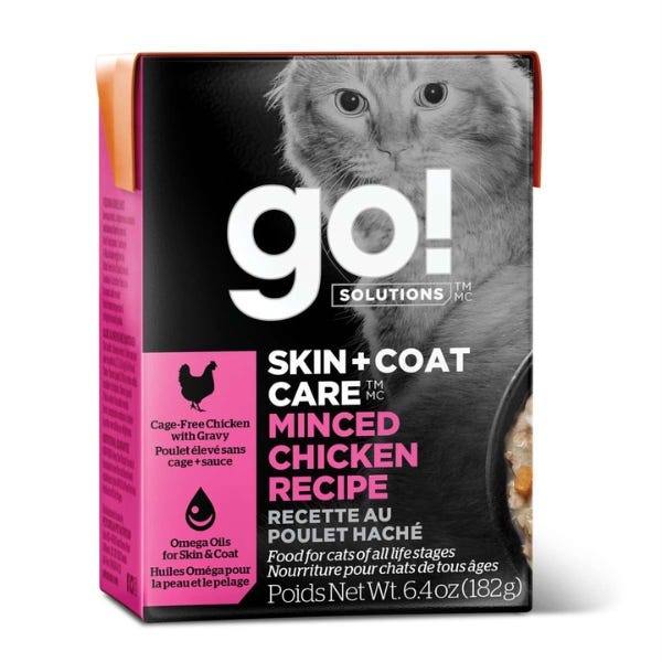 Go! Solutions Skin & Coat Care Tetra Packs for Cats - Minced Chicken with Grains Recipe 6.4oz - Maokids Pet