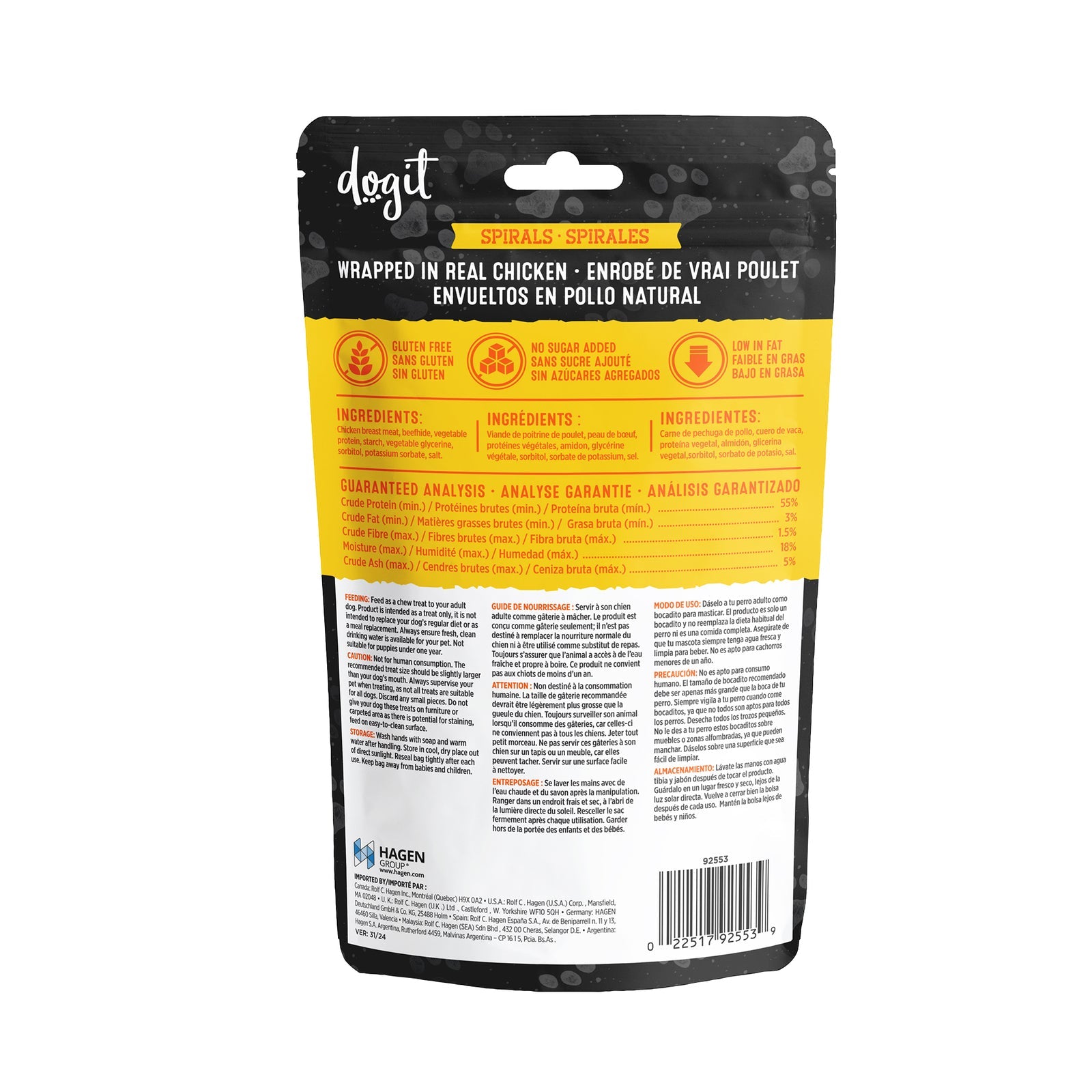 Dogit SnackBar Chicken-Wrapped Beefhide Spirals - Large Size