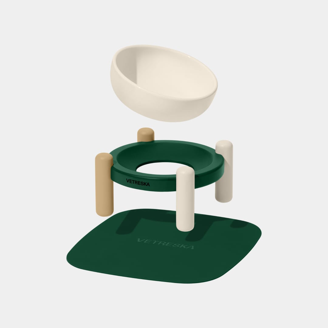 Vetreska未卡 静谧森林 宠物陶瓷碗垫套装猫碗狗碗猫食盆 猫用犬用 两种尺寸可选