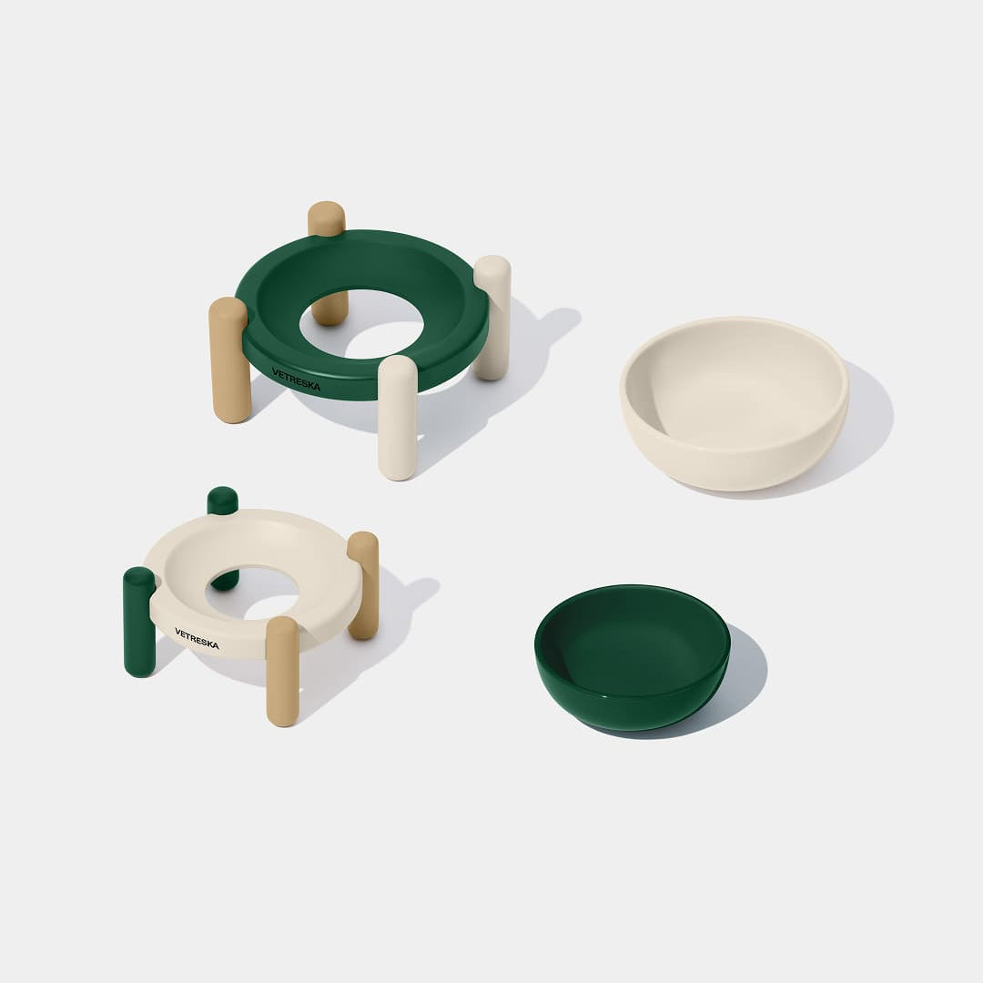 Vetreska未卡 静谧森林 宠物陶瓷碗垫套装猫碗狗碗猫食盆 猫用犬用 两种尺寸可选