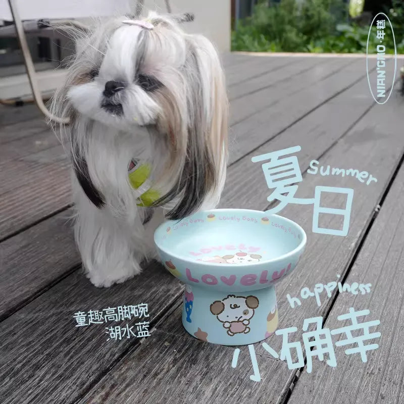 NianGao Elevated Ceramic Pet Bowl – Playful Cartoon Design