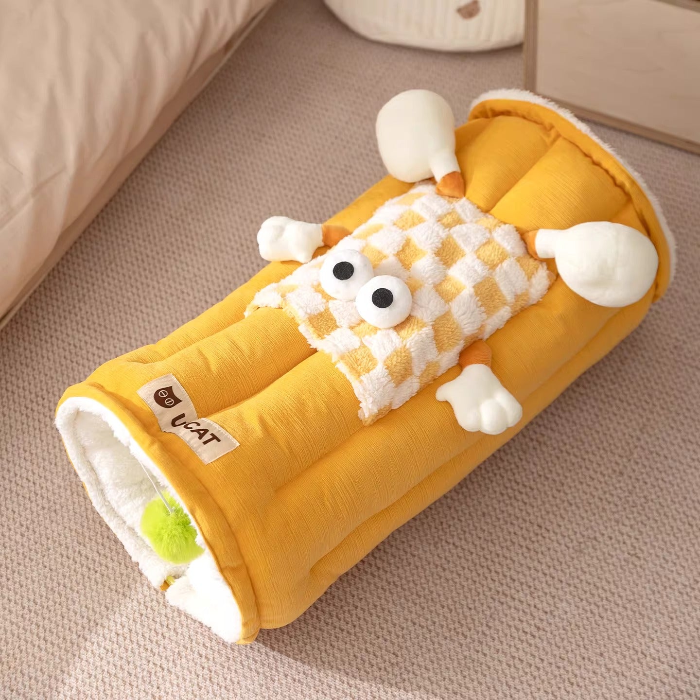 神经猫 宠物猫窝隧道窝 玩睡一体秋冬加厚款猫床猫咪垫子 卡通大眼睛猫隧道 两色可选