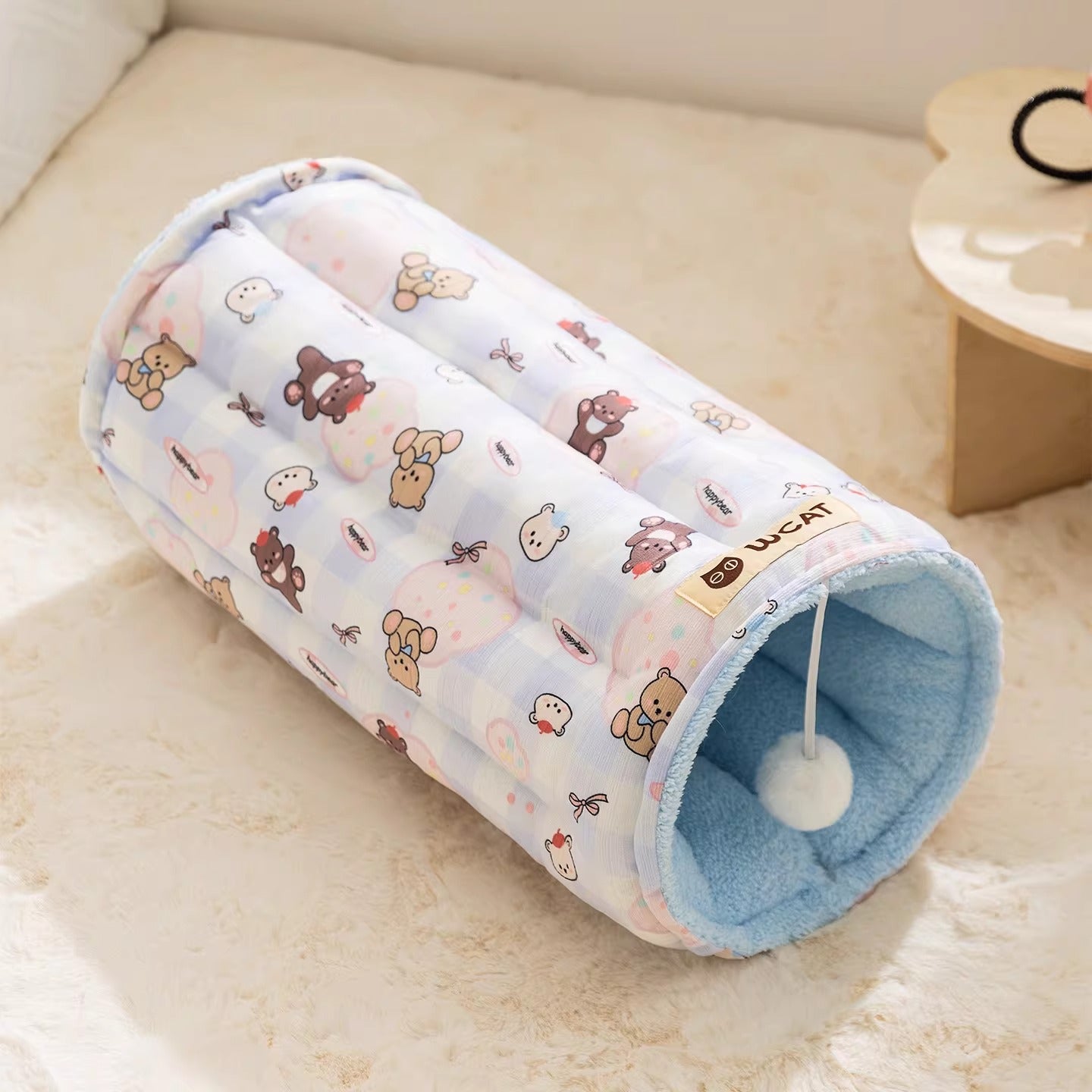 神经猫 宠物猫窝隧道窝 玩睡一体秋冬加厚款猫床猫咪垫子 卡通大眼睛猫隧道 两色可选