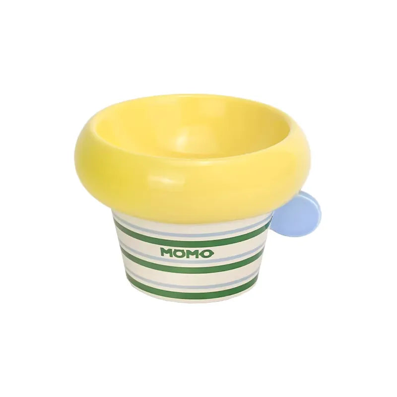 Genki元気喵 圆把手圈圈陶瓷碗 韩系猫咪狗狗水碗粮碗 高脚釉下彩宠物碗 多款可选