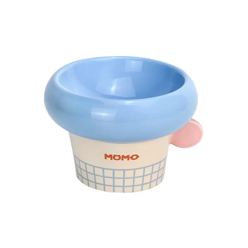 Genki元気喵 圆把手圈圈陶瓷碗 韩系猫咪狗狗水碗粮碗 高脚釉下彩宠物碗 多款可选