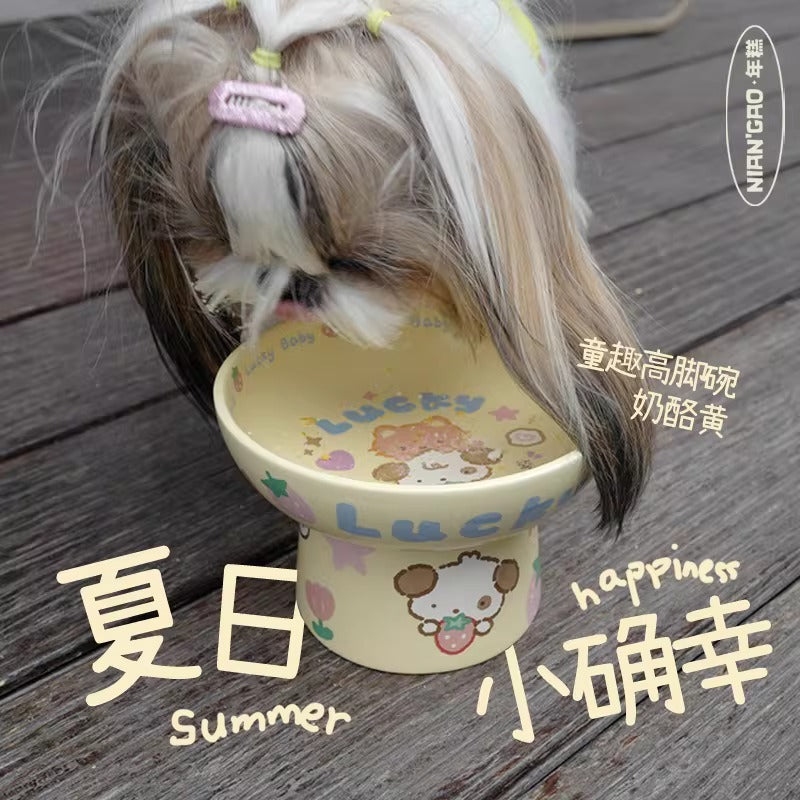 NianGao Elevated Ceramic Pet Bowl – Playful Cartoon Design