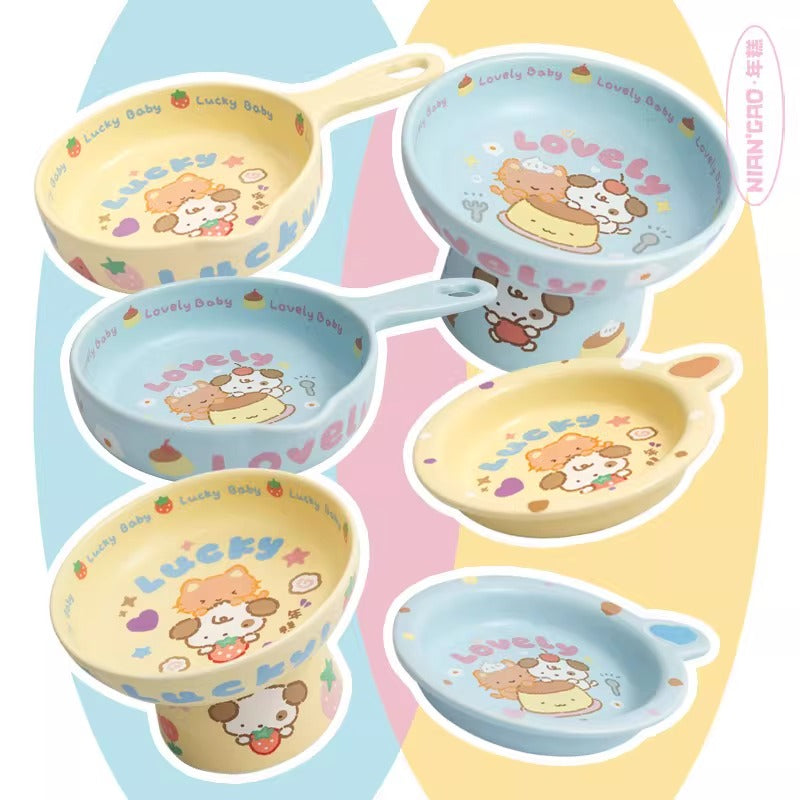 年糕NianGao 童趣陶瓷平底锅宠物碗 多款颜色可选