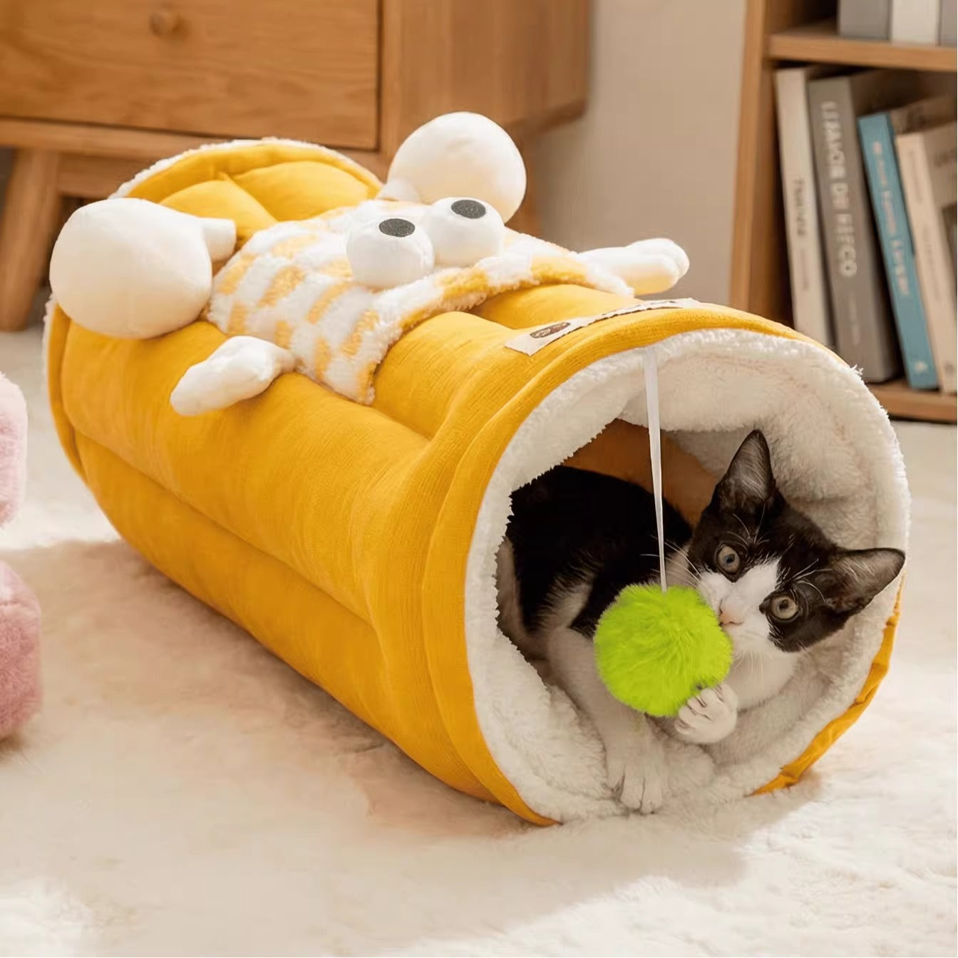 神经猫 宠物猫窝隧道窝 玩睡一体秋冬加厚款猫床猫咪垫子 卡通大眼睛猫隧道 两色可选