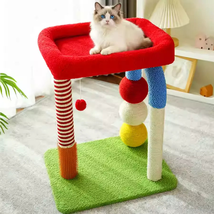 Miaofairy U-Shaped Cat Tower & Condo | Red & White Sisal Cat Tree
